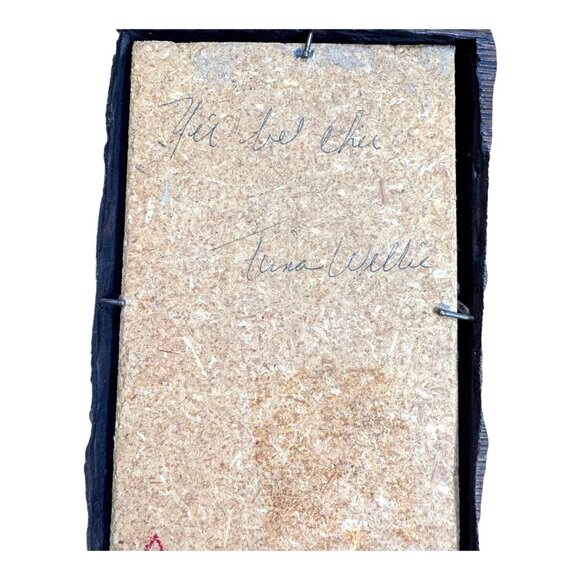 Rustic Wood Picture Frame Native American Sand Art Design & Jug Turquoise Signed - Picture 5 of 5